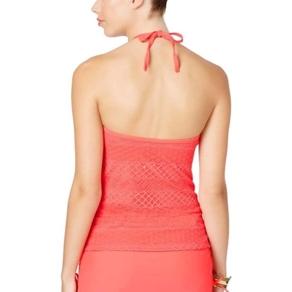 NWT Island Escape 10 Solid Coral Rin con Scoop Neck Crochet Tankini Top #87178 - Picture 2 of 2